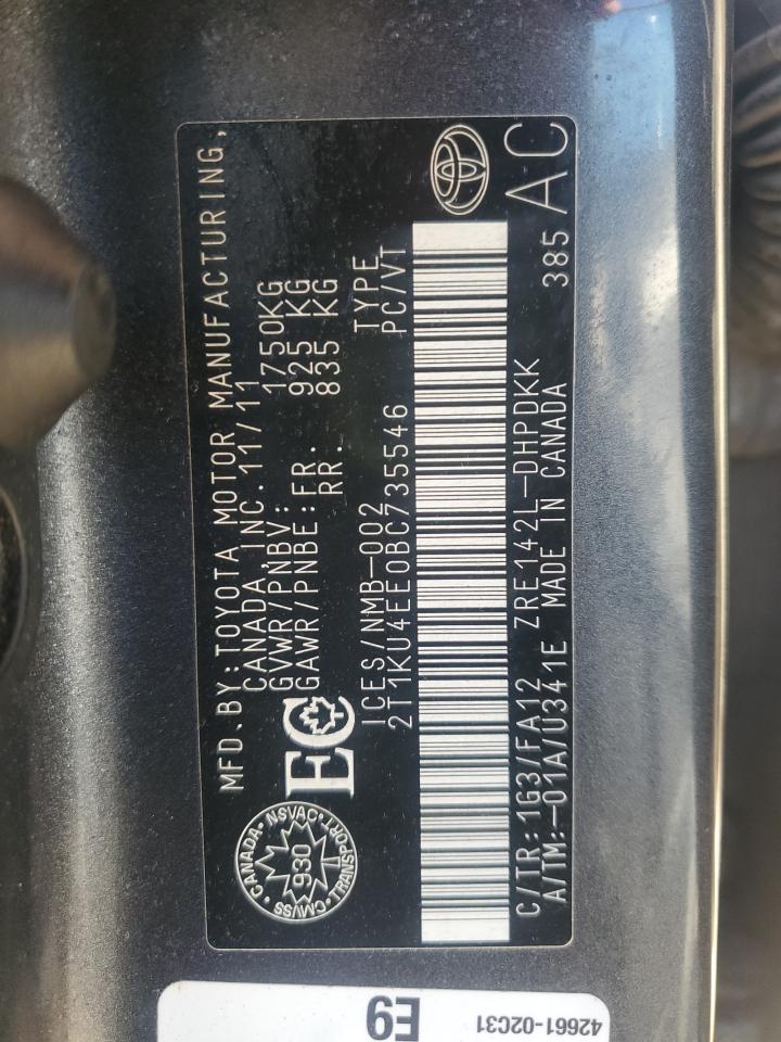 2011 Toyota Corolla Matrix VIN: 2T1KU4EE0BC735546 Lot: 70986905