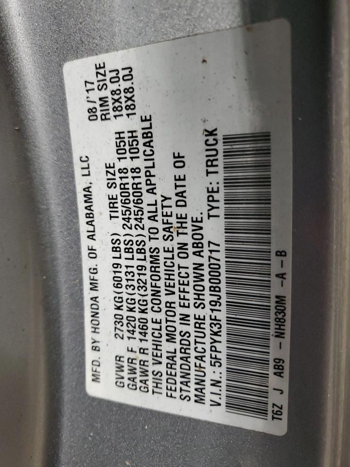 2018 Honda Ridgeline Sport VIN: 5FPYK3F19JB000717 Lot: 65201585