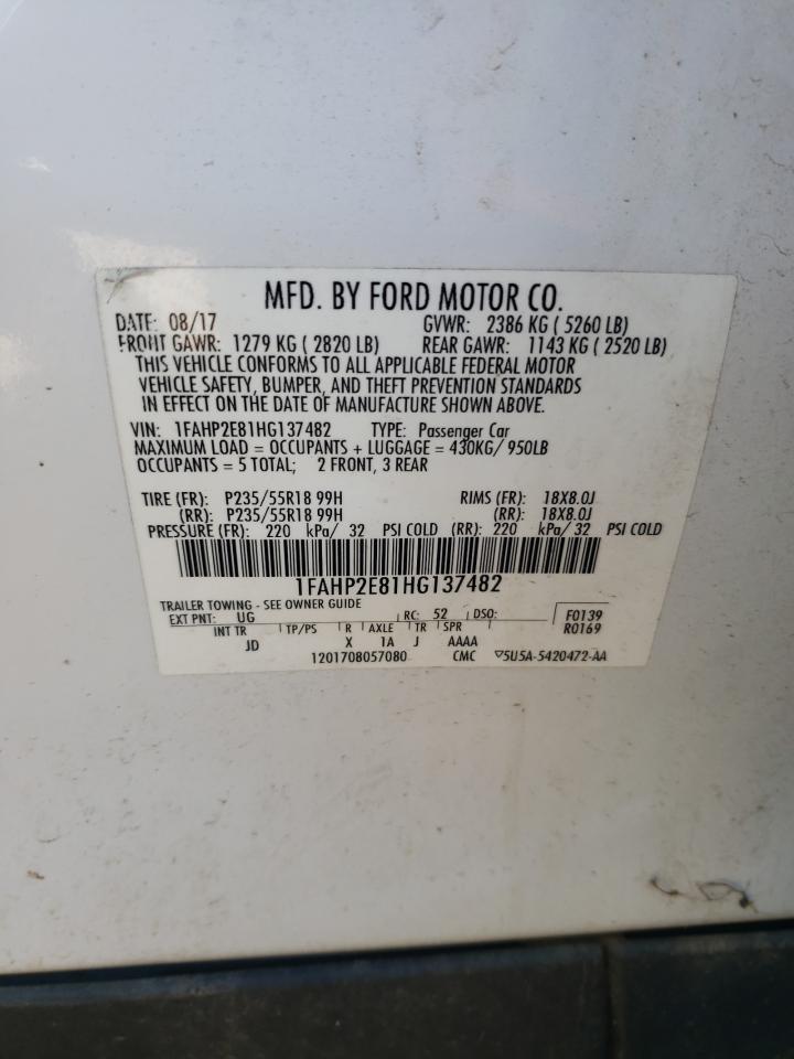 2017 Ford Taurus Sel VIN: 1FAHP2E81HG137482 Lot: 81156555