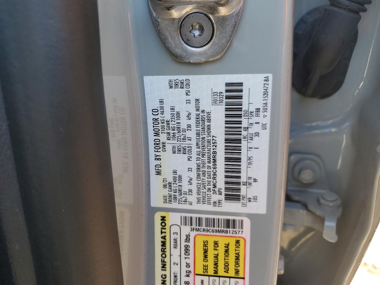 2021 Ford Bronco Sport Outer Banks VIN: 3FMCR9C69MRB12577 Lot: 84455625