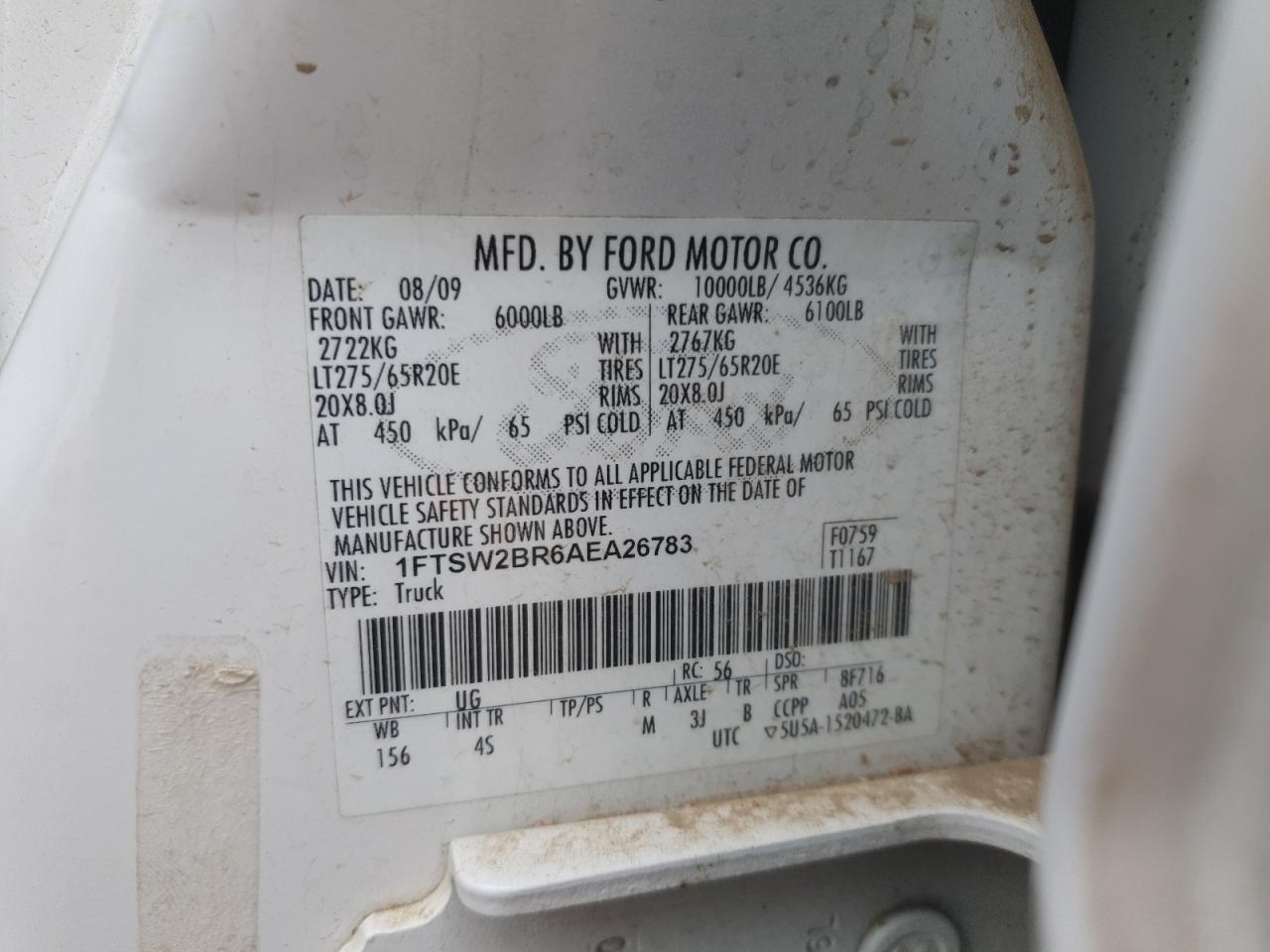 2010 Ford F250 Super Duty VIN: 1FTSW2BR6AEA26783 Lot: 84024865
