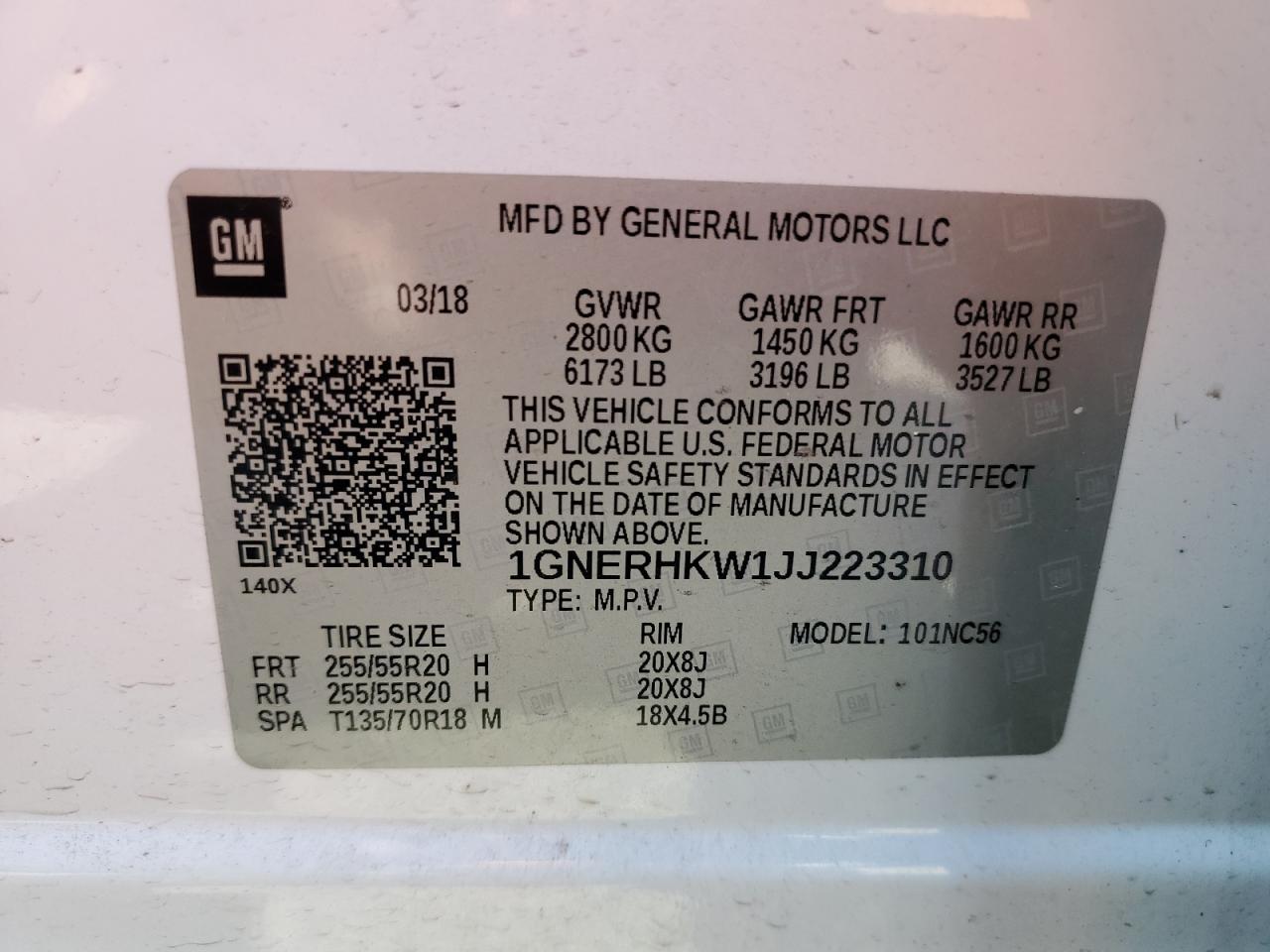 2018 Chevrolet Traverse Lt VIN: 1GNERHKW1JJ223310 Lot: 71414235