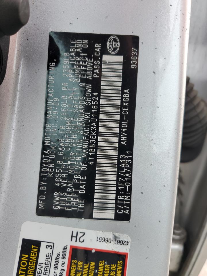 2010 Toyota Camry Hybrid VIN: 4T1BB3EK3AU116524 Lot: 82031245