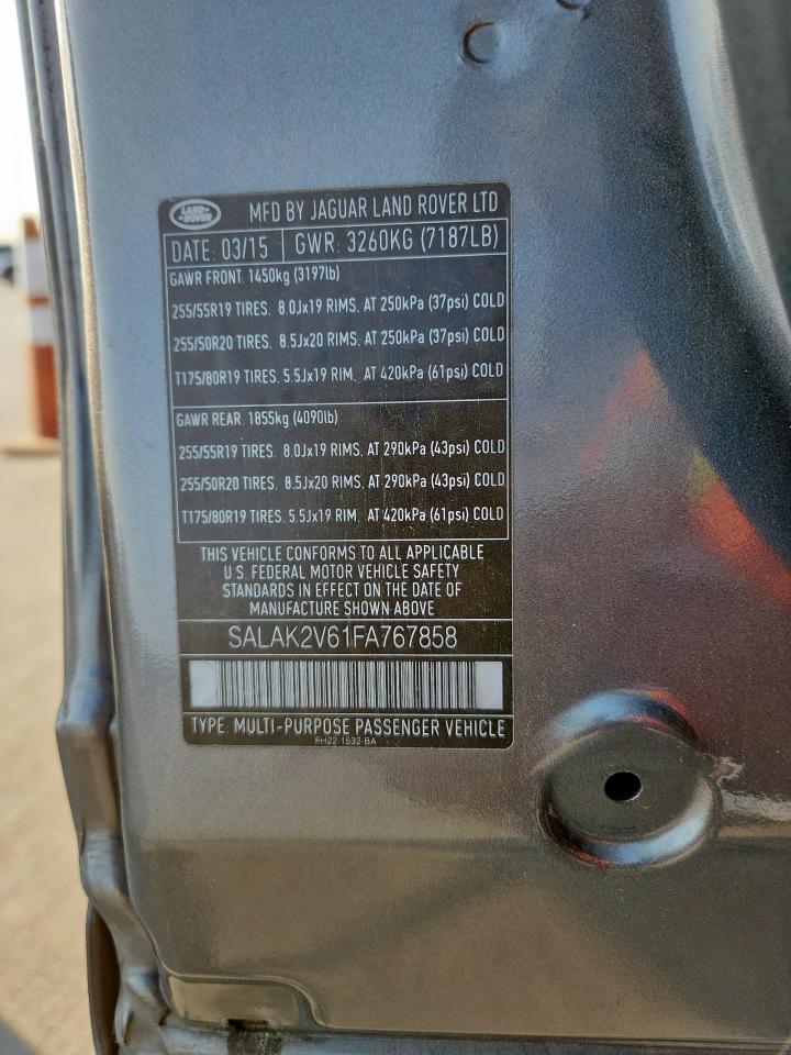 2015 Land Rover Lr4 Hse Luxury VIN: SALAK2V61FA767858 Lot: 71409905