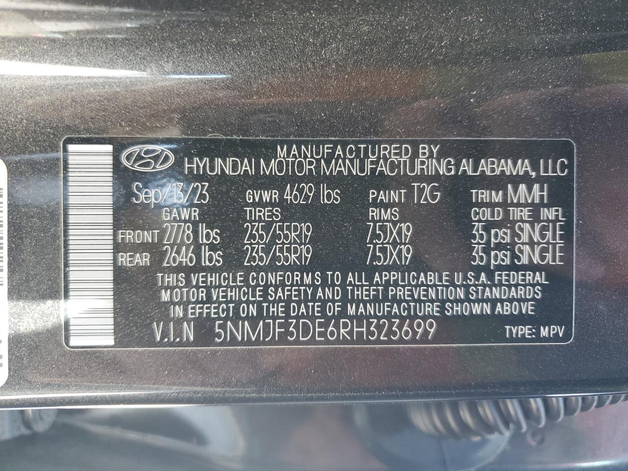 2024 Hyundai Tucson Sel VIN: 5NMJF3DE6RH323699 Lot: 84268525