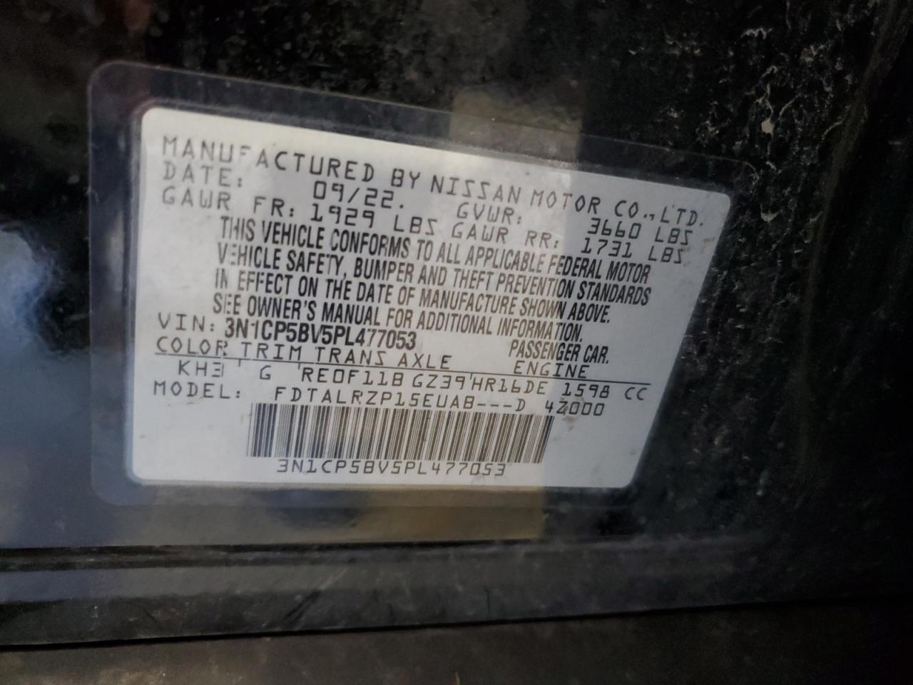 2023 Nissan Kicks S VIN: 3N1CP5BV5PL477053 Lot: 80659005