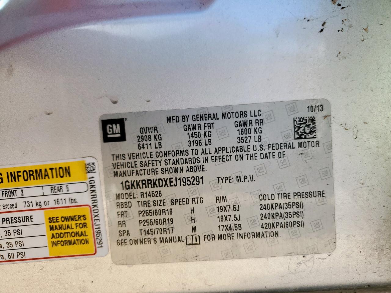 2014 GMC Acadia Slt-1 VIN: 1GKKRRKDXEJ195291 Lot: 84203655