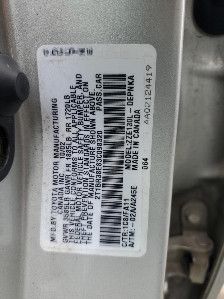 2003 Toyota Corolla Ce VIN: 2T1BR38E83C098320 Lot: 83862235