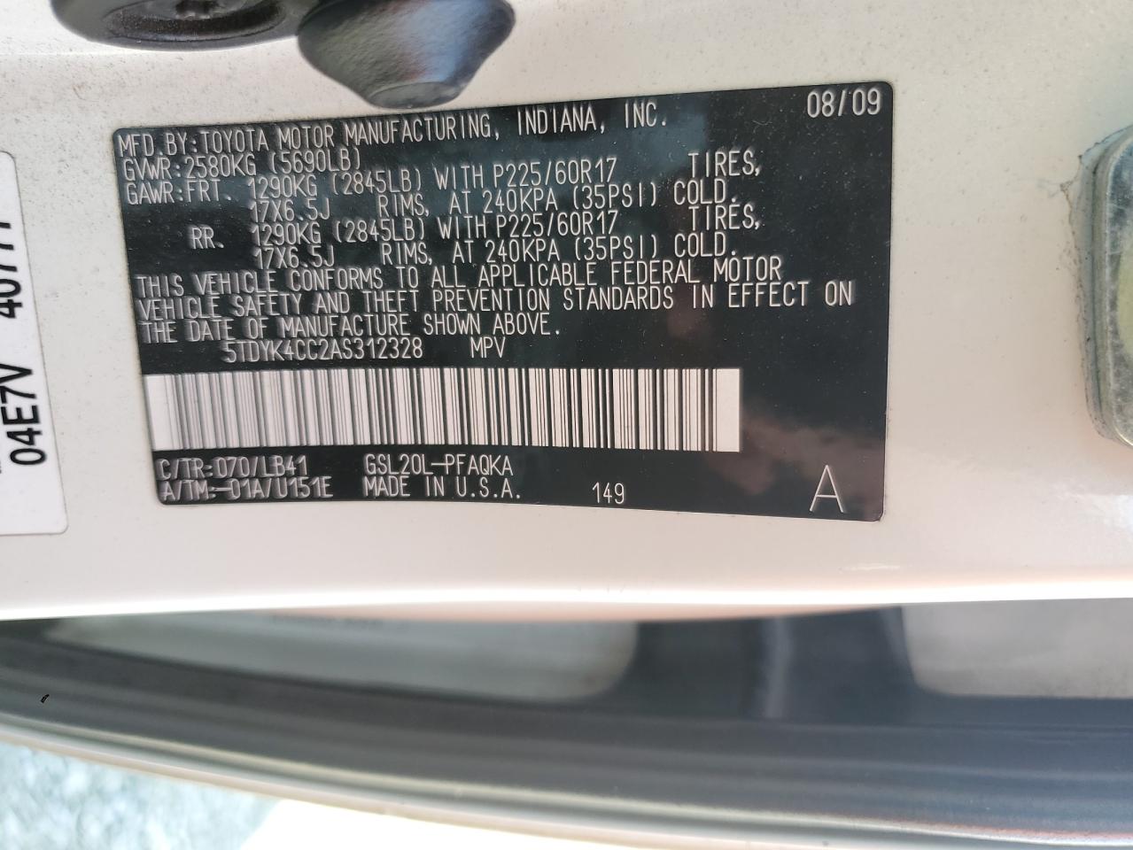 2010 Toyota Sienna Xle VIN: 5TDYK4CC2AS312328 Lot: 71203025