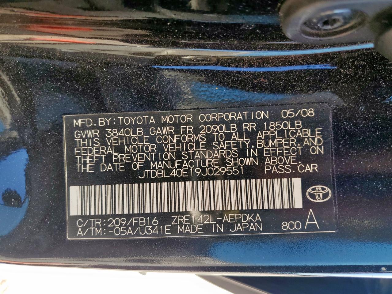 2009 Toyota Corolla Base VIN: JTDBL40E19J029551 Lot: 84052505