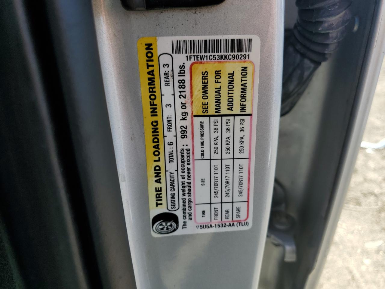 2019 Ford F150 Supercrew VIN: 1FTEW1C53KKC90291 Lot: 81396495