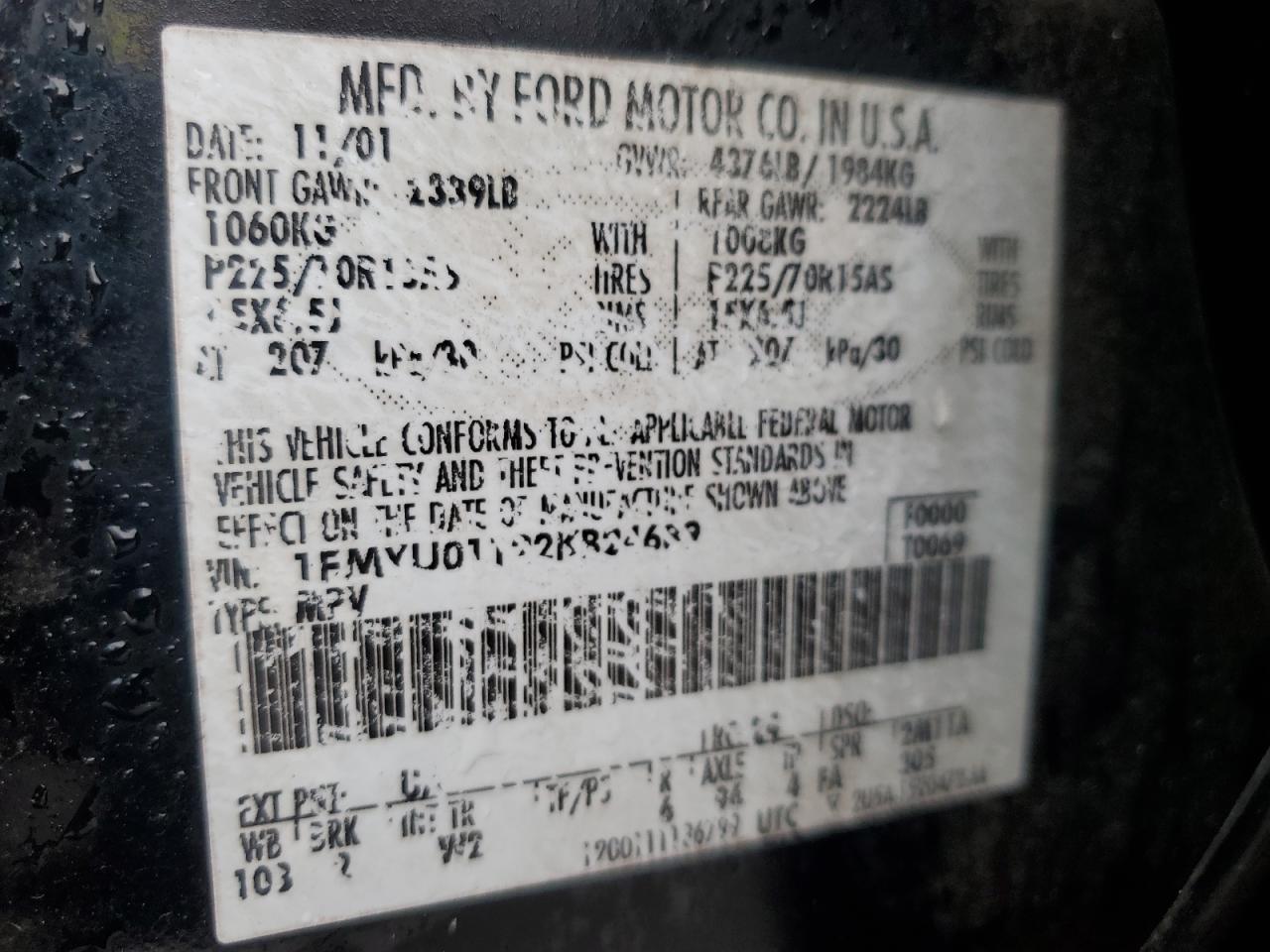 2002 Ford Escape Xls VIN: 1FMYU01122KB24689 Lot: 82047245