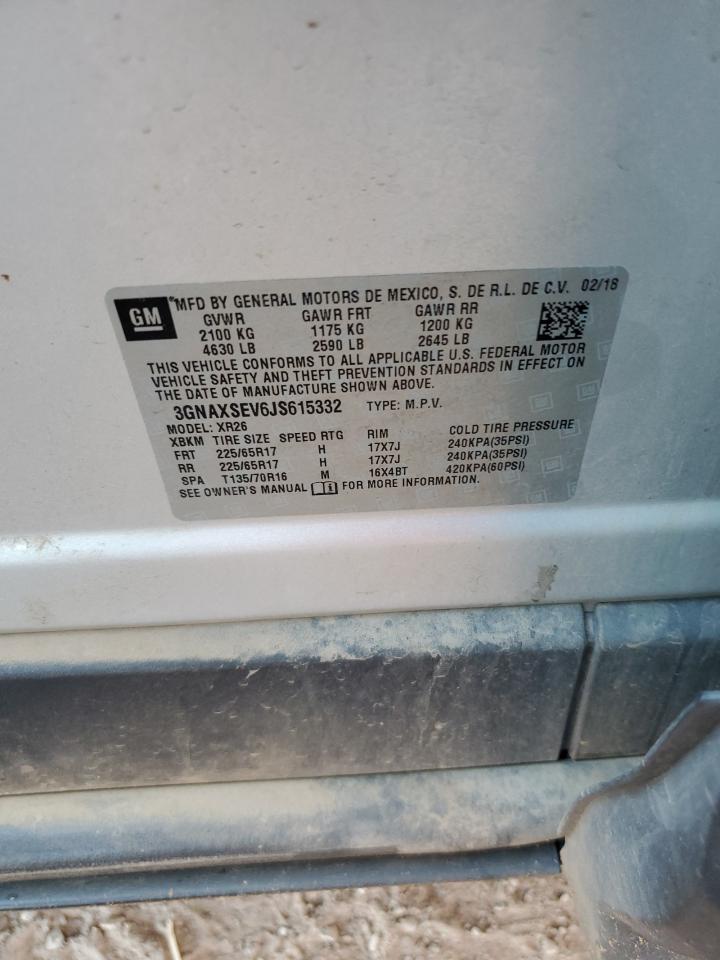 2018 Chevrolet Equinox Lt VIN: 3GNAXSEV6JS615332 Lot: 72001295