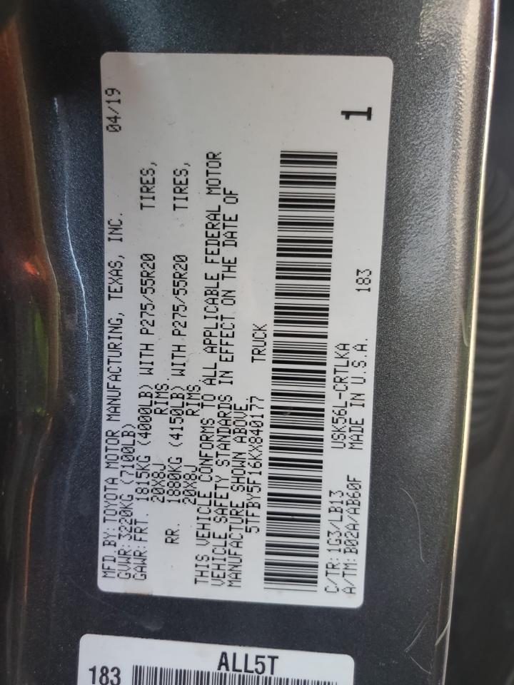 2019 Toyota Tundra Double Cab Limited VIN: 5TFBY5F16KX840177 Lot: 71480255