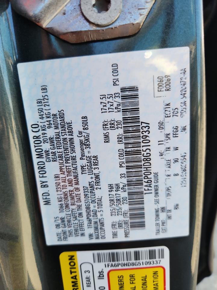 2016 Ford Fusion Se VIN: 1FA6P0HD8G5109337 Lot: 71028025