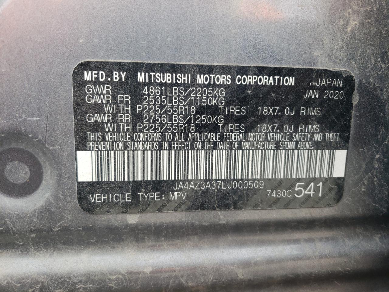 2020 Mitsubishi Outlander Se VIN: JA4AZ3A37LJ000509 Lot: 80024875