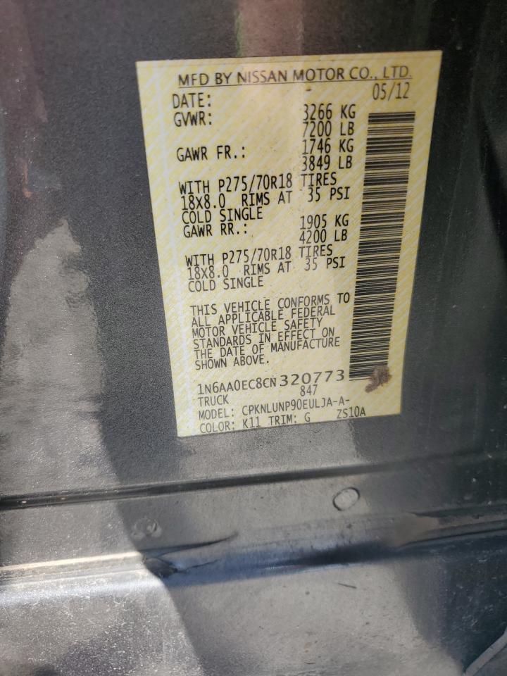 2012 Nissan Titan S VIN: 1N6AA0EC8CN320773 Lot: 72046745