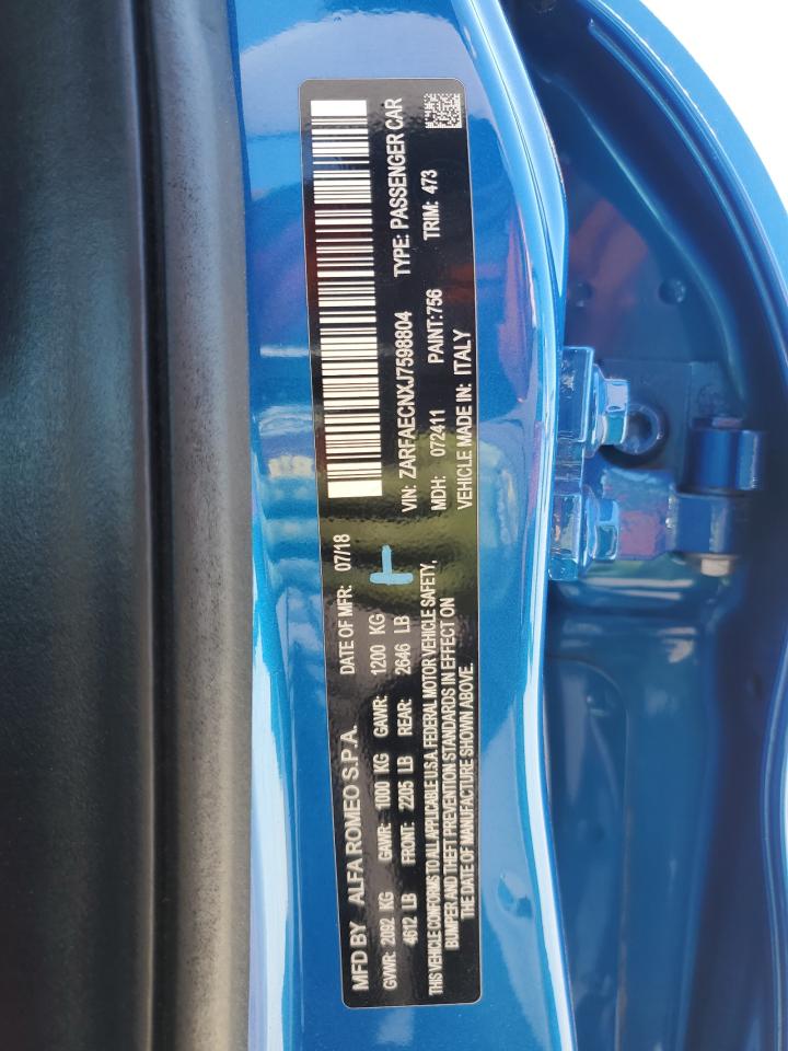 2018 Alfa Romeo Giulia Ti VIN: ZARFAECNXJ7598804 Lot: 80881635