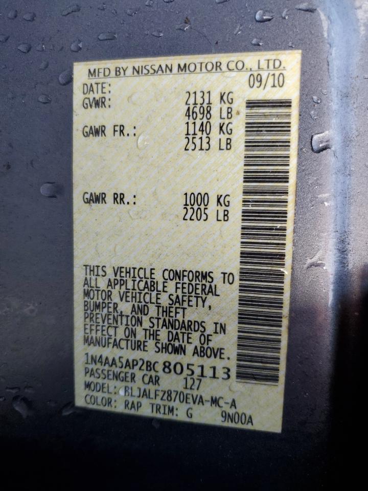 2011 Nissan Maxima S VIN: 1N4AA5AP2BC805113 Lot: 80324445