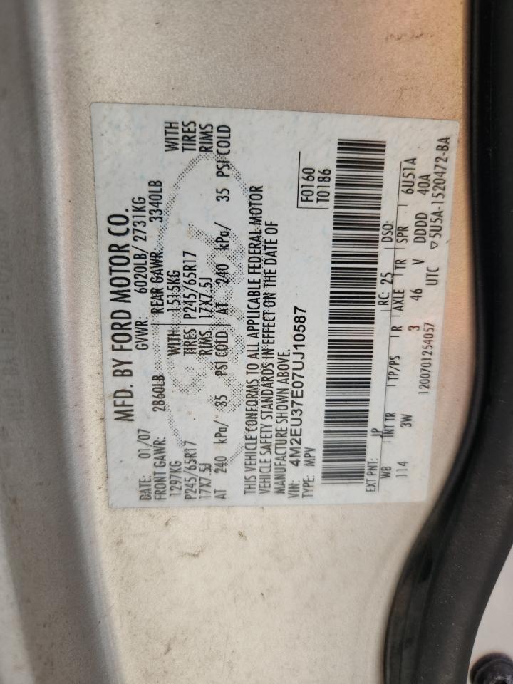 2007 Mercury Mountaineer Luxury VIN: 4M2EU37E07UJ10587 Lot: 80163575