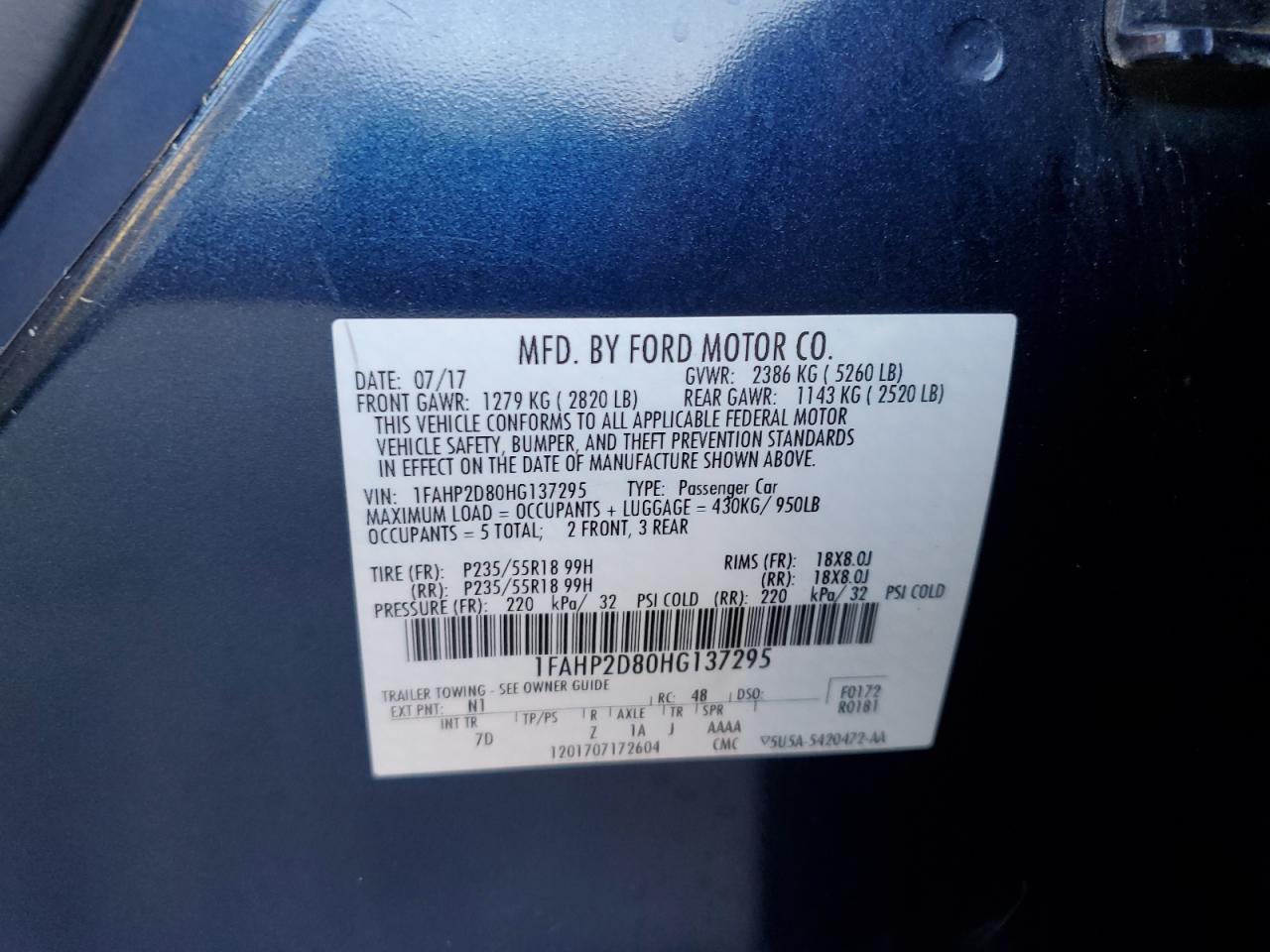 2017 Ford Taurus Se VIN: 1FAHP2D80HG137295 Lot: 81875855