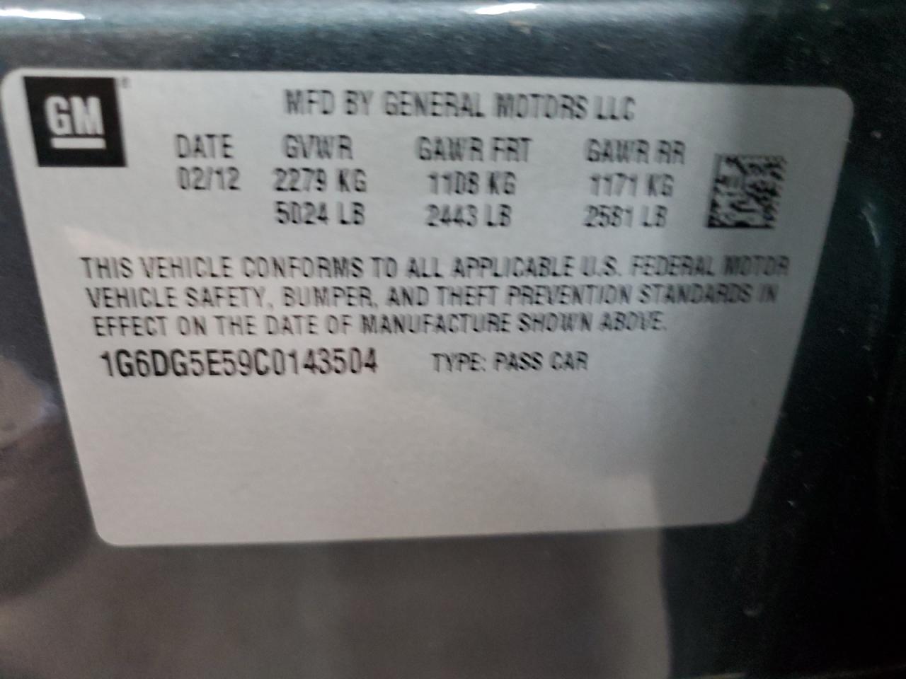 2012 Cadillac Cts Luxury Collection VIN: 1G6DG5E59C0143504 Lot: 80447815