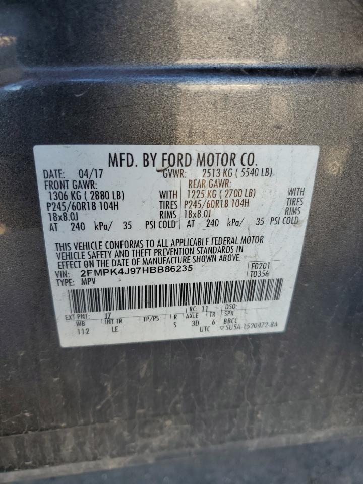 2017 Ford Edge Sel VIN: 2FMPK4J97HBB86235 Lot: 82136995