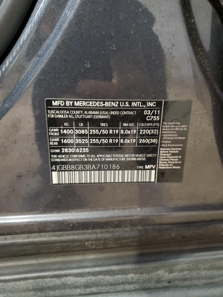 2011 Mercedes-Benz Ml 350 4Matic VIN: 4JGBB8GB3BA710186 Lot: 71980885