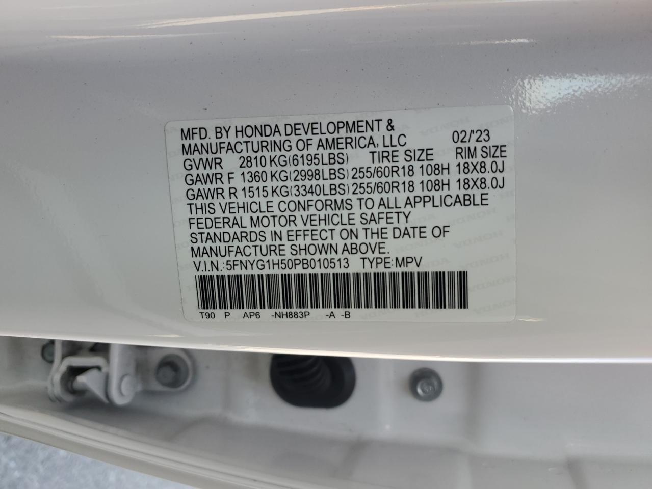 2023 Honda Pilot Exl VIN: 5FNYG1H50PB010513 Lot: 80924825