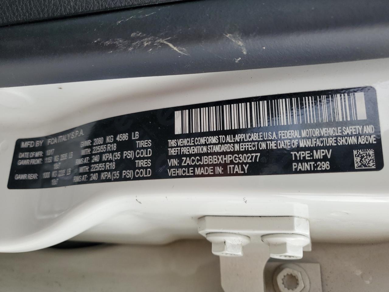 2017 Jeep Renegade Latitude VIN: ZACCJBBBXHPG30277 Lot: 81665725