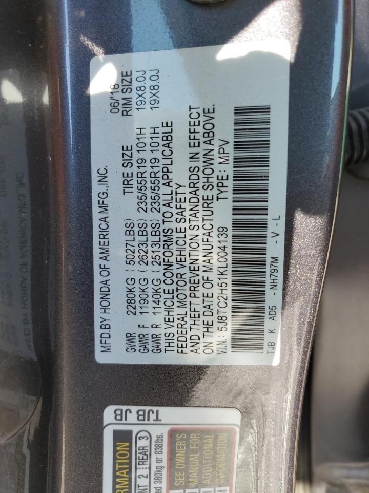 2019 Acura Rdx Technology VIN: 5J8TC2H51KL004139 Lot: 70809805