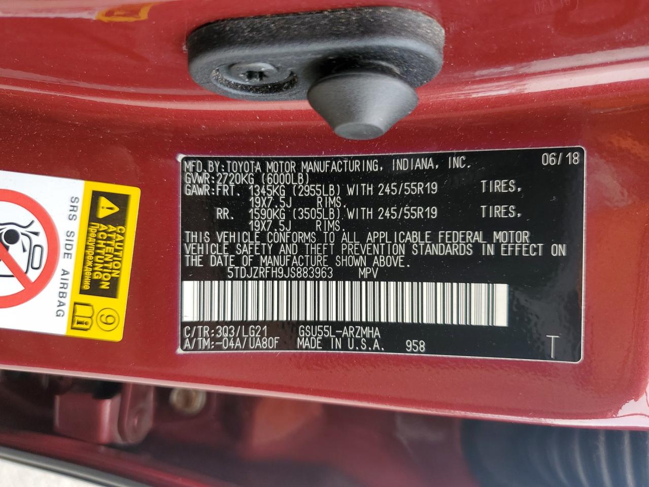 2018 Toyota Highlander Se VIN: 5TDJZRFH9JS883963 Lot: 81715965