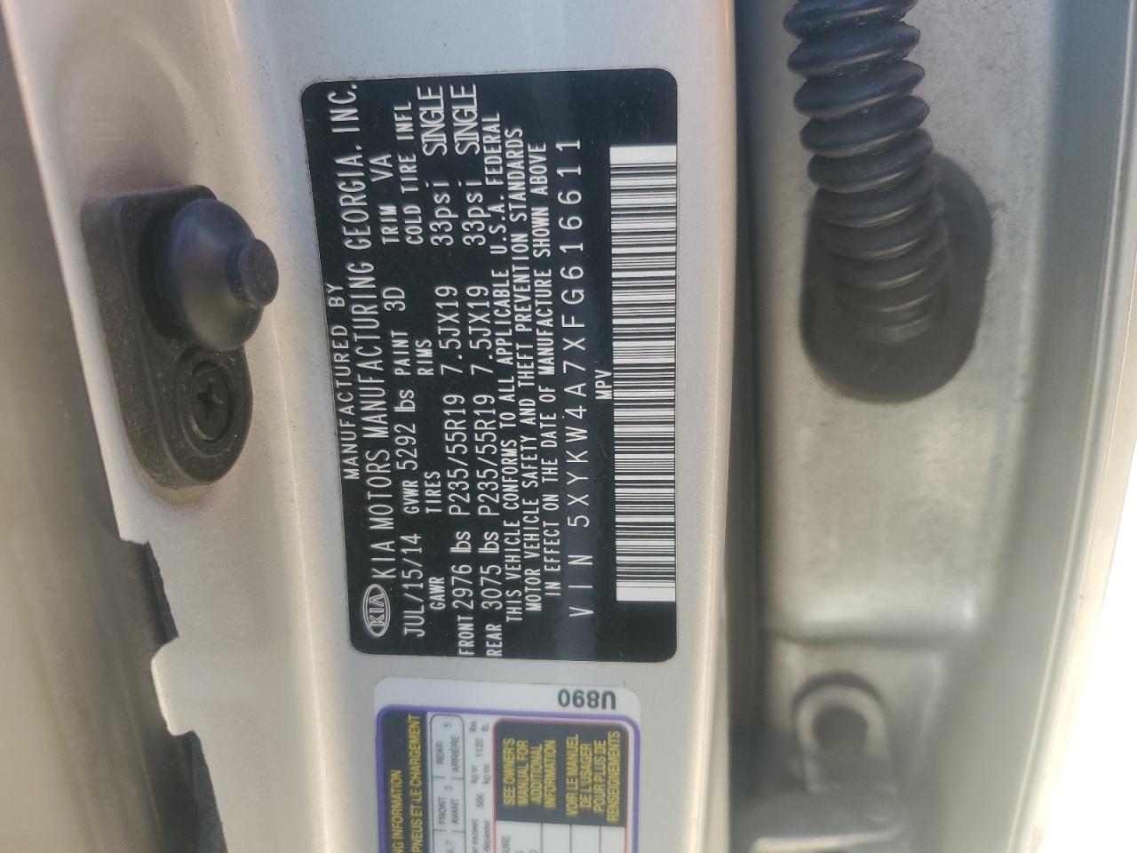 2015 Kia Sorento Sx VIN: 5XYKW4A7XFG616611 Lot: 81915645