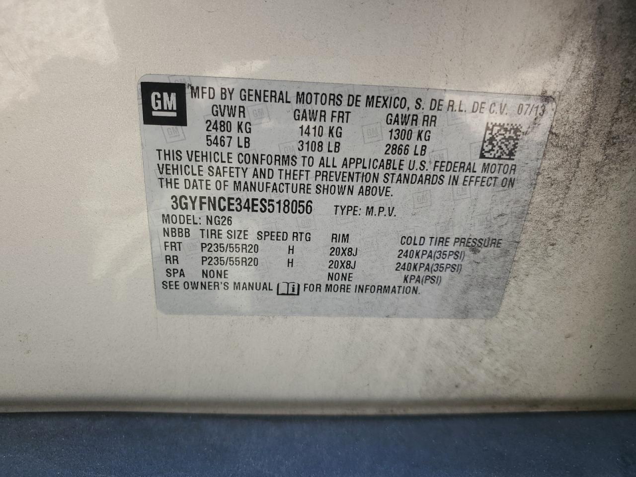 2014 Cadillac Srx Performance Collection VIN: 3GYFNCE34ES518056 Lot: 70189705