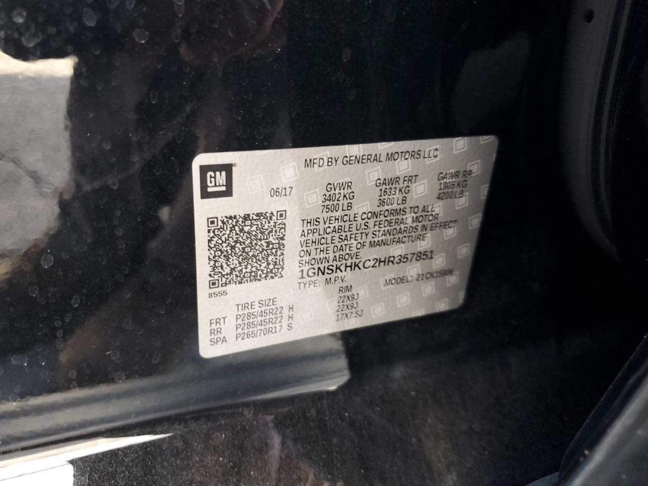 2017 Chevrolet Suburban K1500 Lt VIN: 1GNSKHKC2HR357851 Lot: 80357175