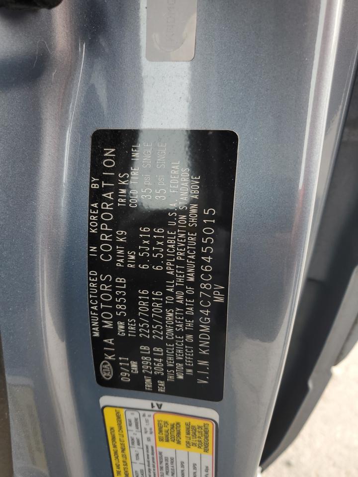 2012 Kia Sedona Lx VIN: KNDMG4C78C6455015 Lot: 83846365