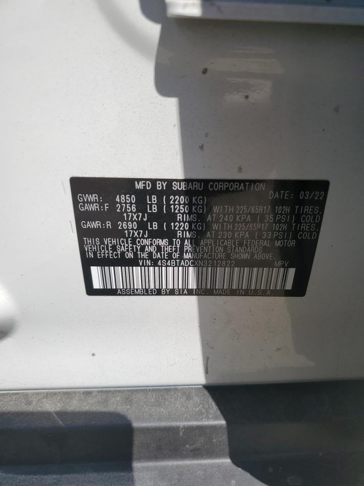 2022 Subaru Outback Premium VIN: 4S4BTADCXN3212822 Lot: 80374835