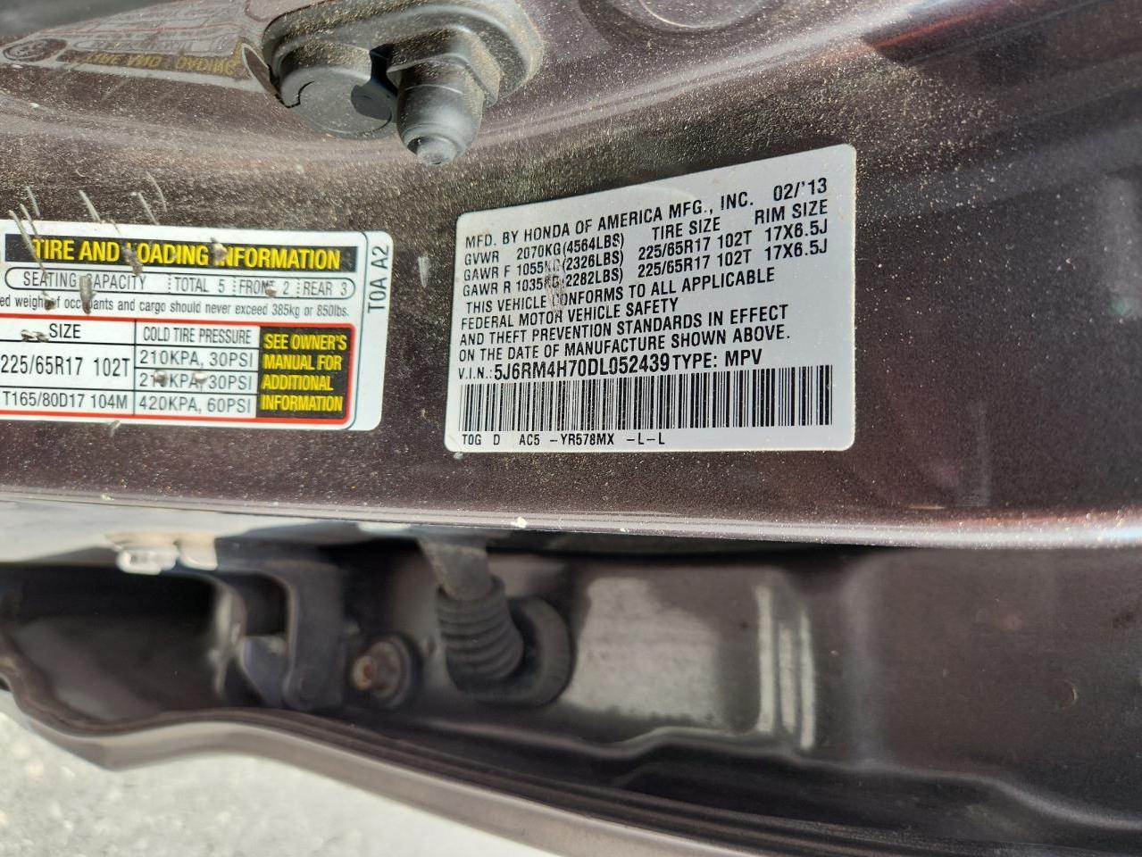 2013 Honda Cr-V Exl VIN: 5J6RM4H70DL052439 Lot: 81291655