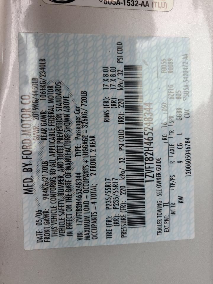 2006 Ford Mustang Gt VIN: 1ZVFT82H465248344 Lot: 83787835