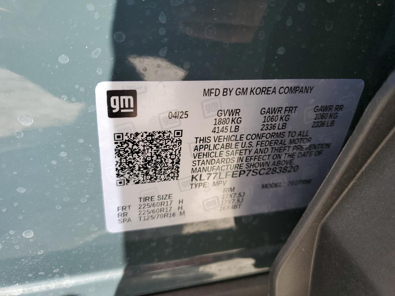 2025 Chevrolet Trax Ls VIN: KL77LFEP7SC283820 Lot: 80137045