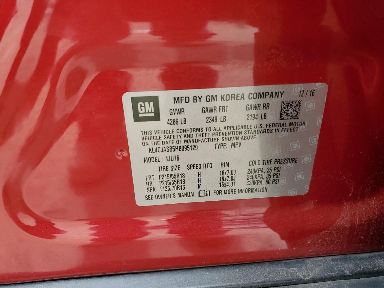 2017 Buick Encore Preferred VIN: KL4CJASB5HB095129 Lot: 81584805