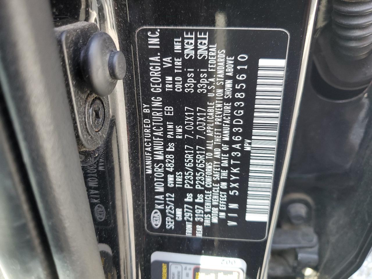 2013 Kia Sorento Lx VIN: 5XYKT3A63DG385610 Lot: 81778695