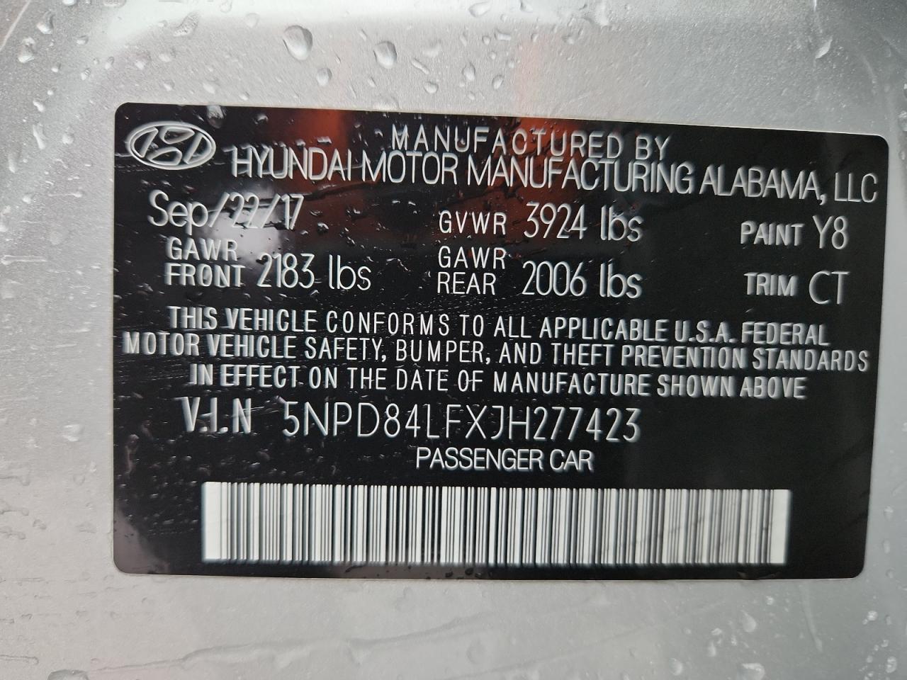 2018 Hyundai Elantra Sel VIN: 5NPD84LFXJH277423 Lot: 83849535