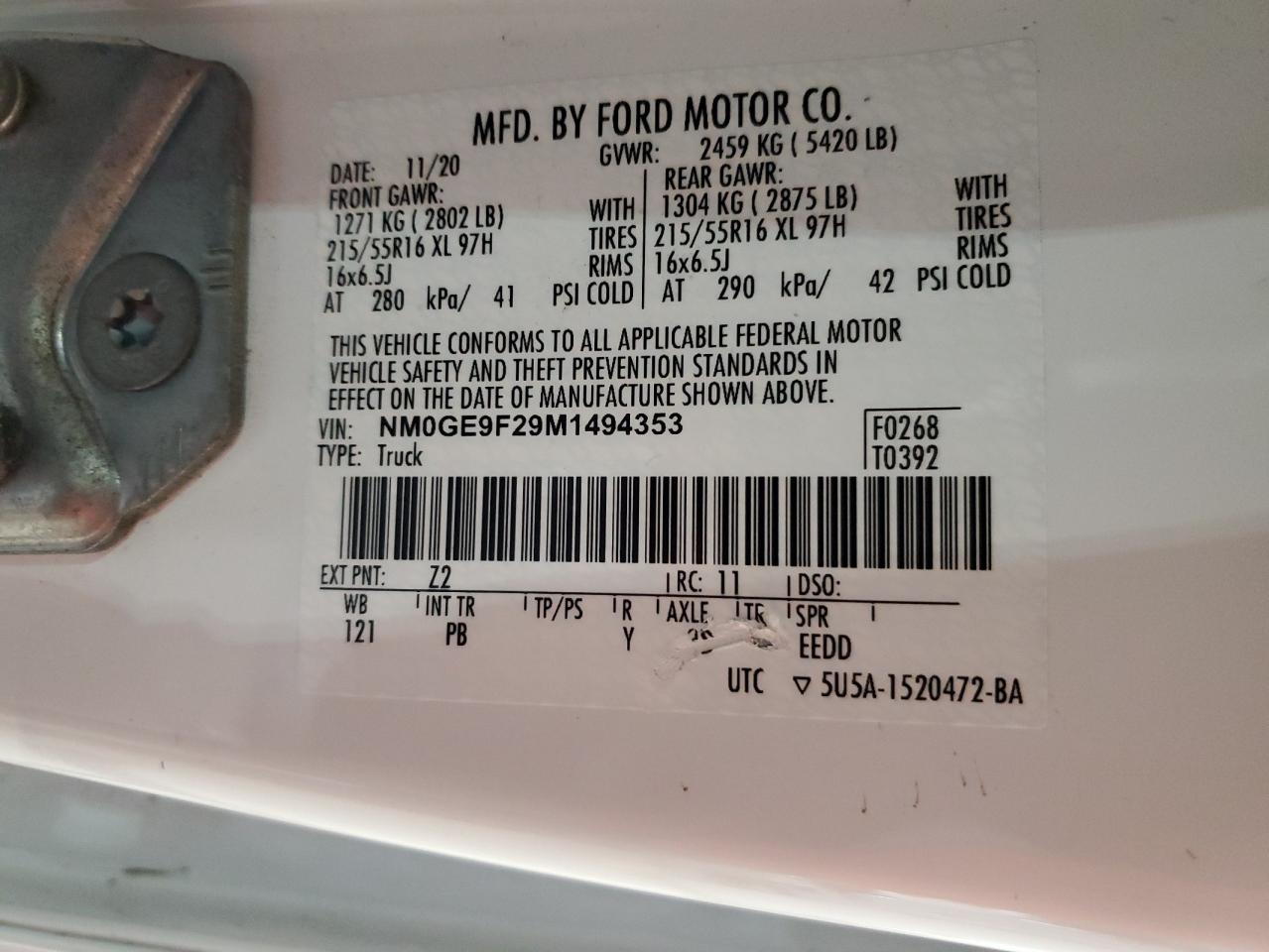 2021 Ford Transit Connect Xlt VIN: NM0GE9F29M1494353 Lot: 71823305
