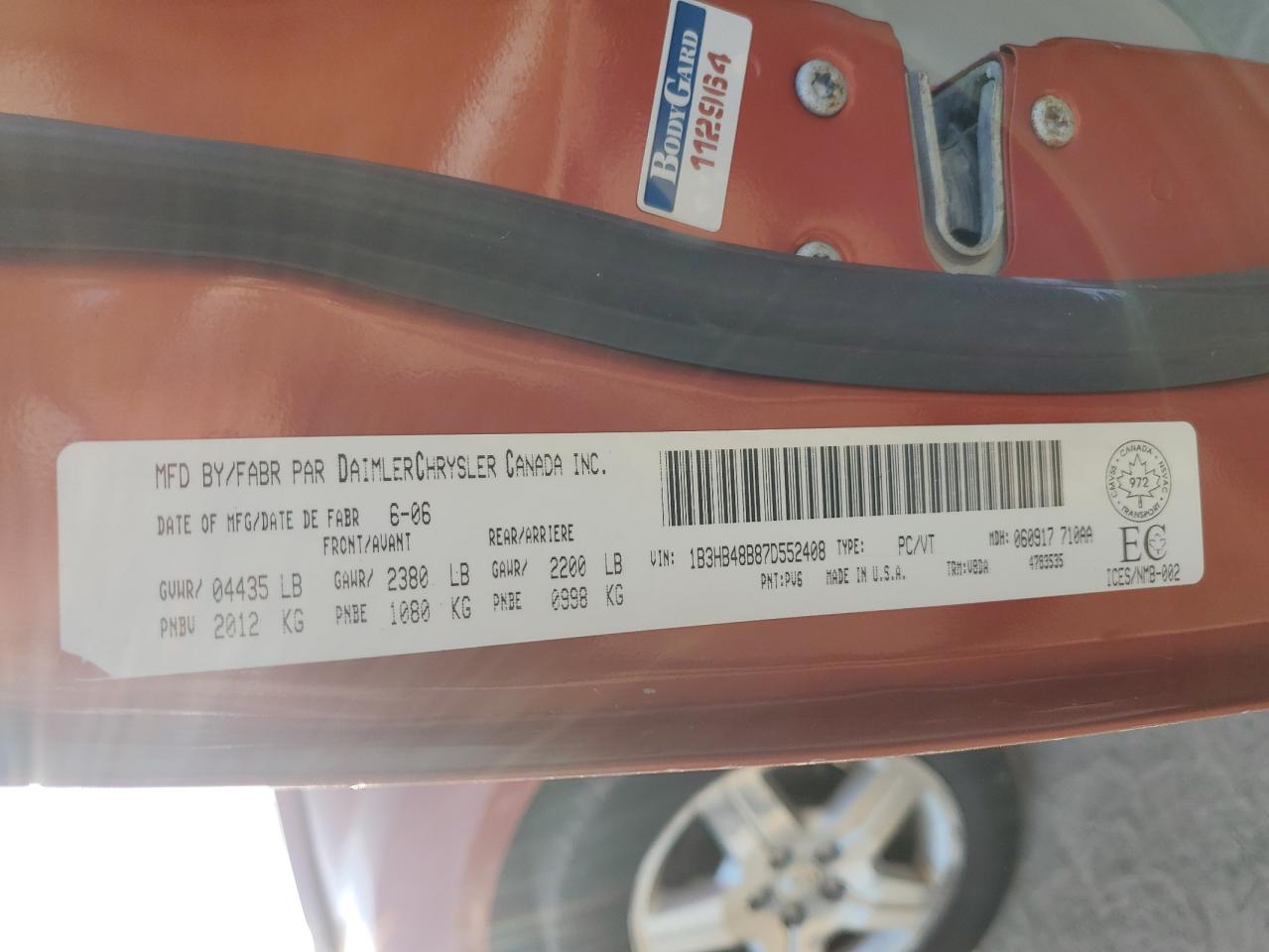 2007 Dodge Caliber Sxt VIN: 1B3HB48B87D552408 Lot: 80668035