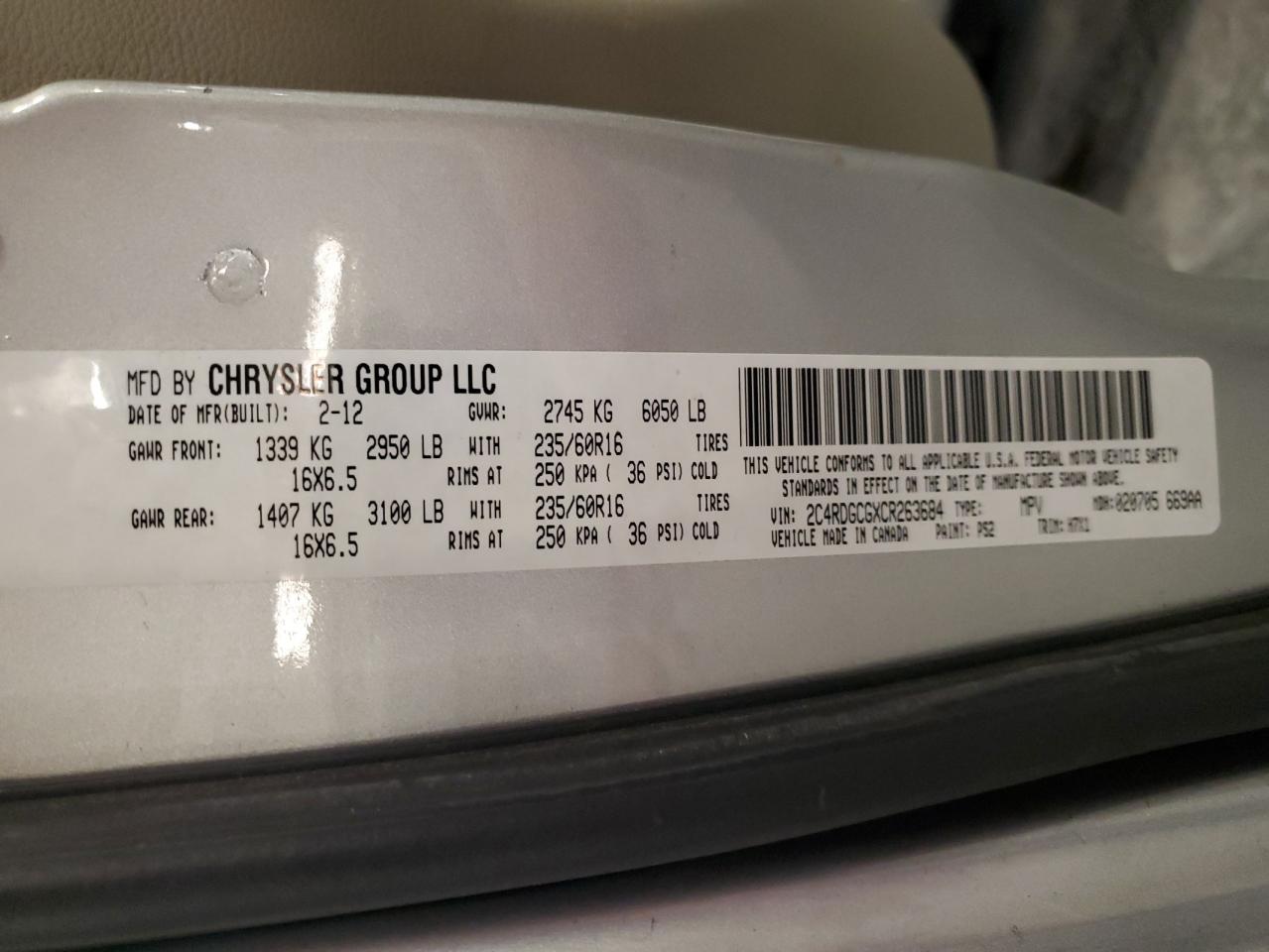 2012 Dodge Grand Caravan Sxt VIN: 2C4RDGCGXCR263684 Lot: 81037265