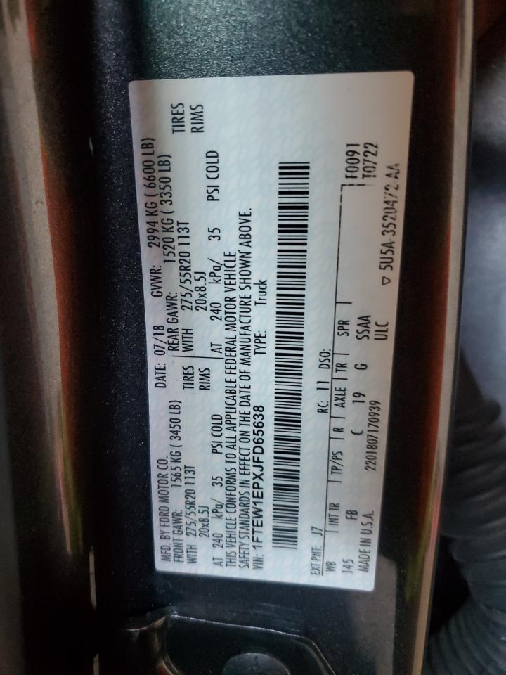 2018 Ford F150 Supercrew VIN: 1FTEW1EPXJFD65638 Lot: 71821295