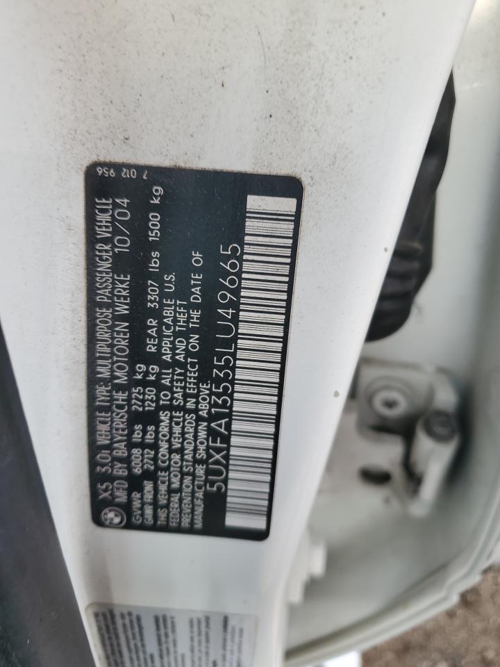 2005 BMW X5 3.0I VIN: 5UXFA13535LU49665 Lot: 81456585