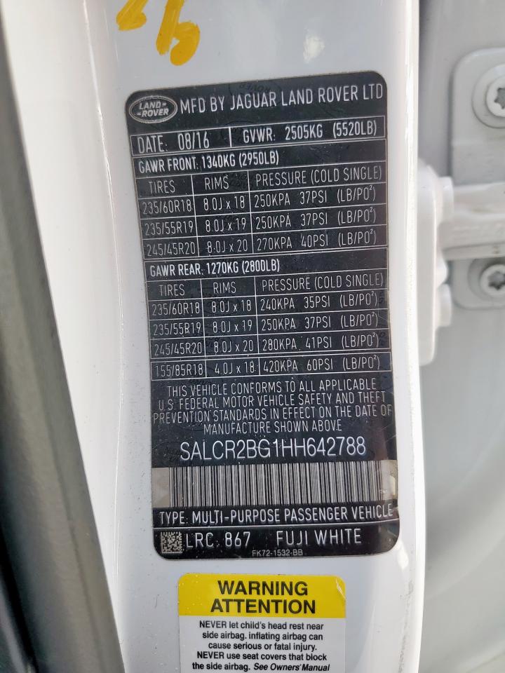 2017 Land Rover Discovery Sport Hse VIN: SALCR2BG1HH642788 Lot: 80096035