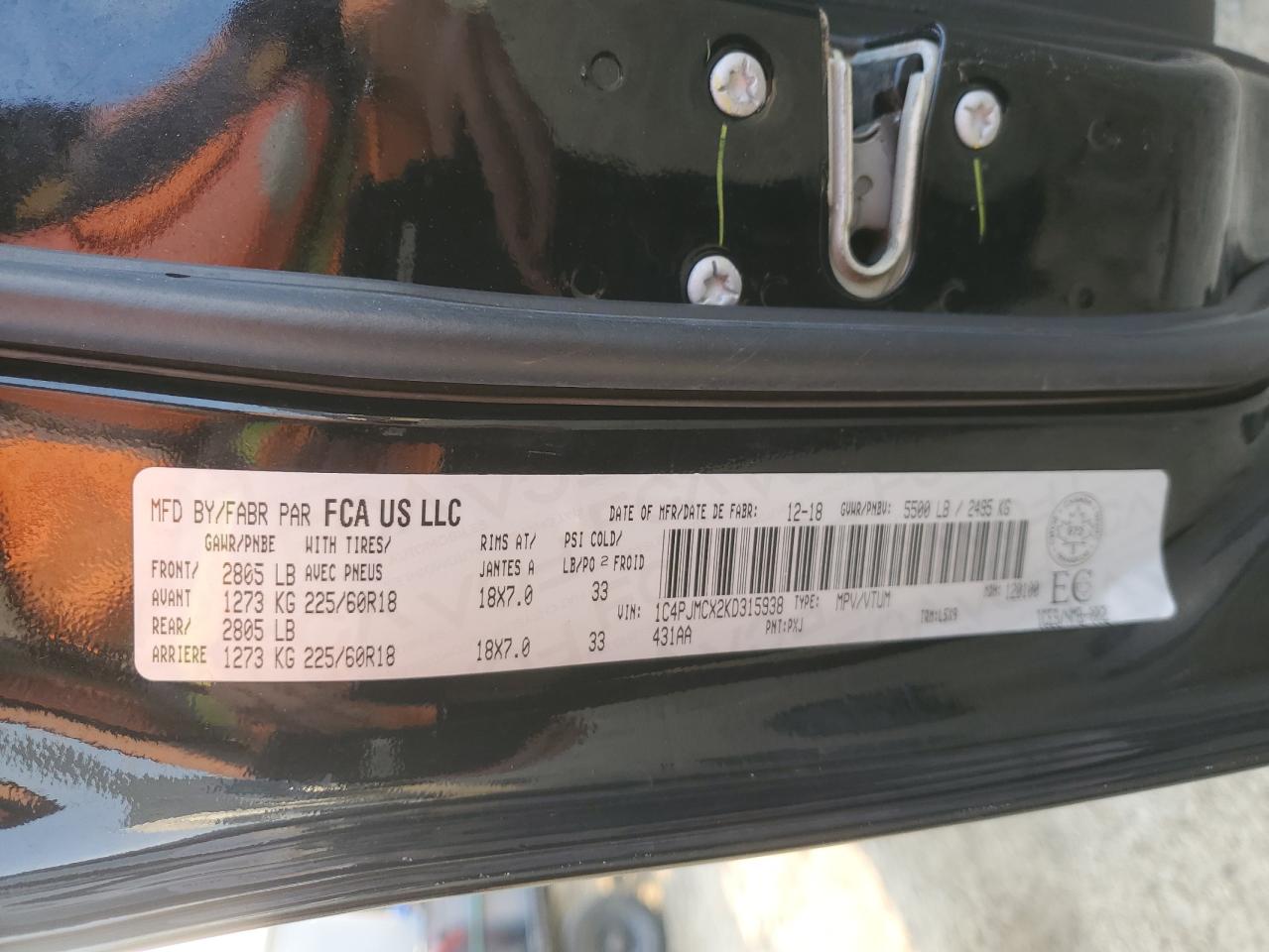 2019 Jeep Cherokee Latitude VIN: 1C4PJMCX2KD315938 Lot: 71642155